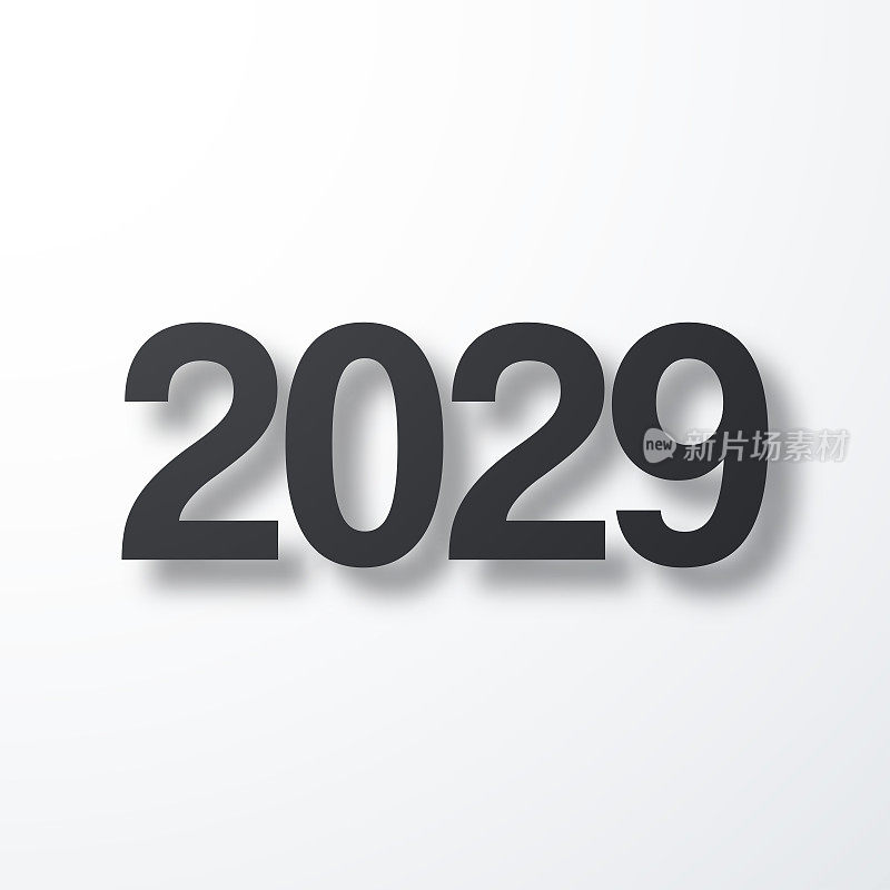 2029年- 2009年。白色背景上的阴影图标